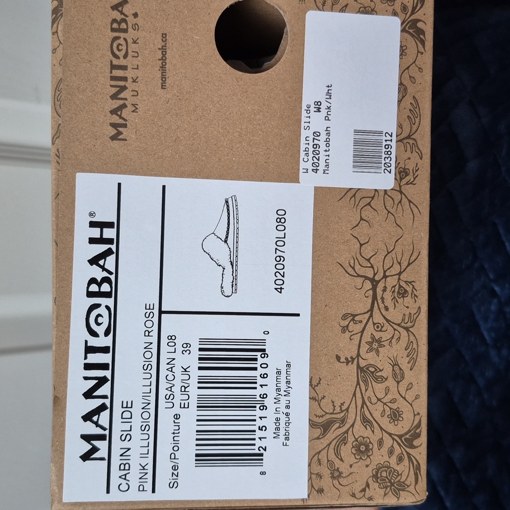 Manitobah Mukluks Pink Illusion Cabin Slide Slippers Size 8 New In Box - Picture 10 of 16
